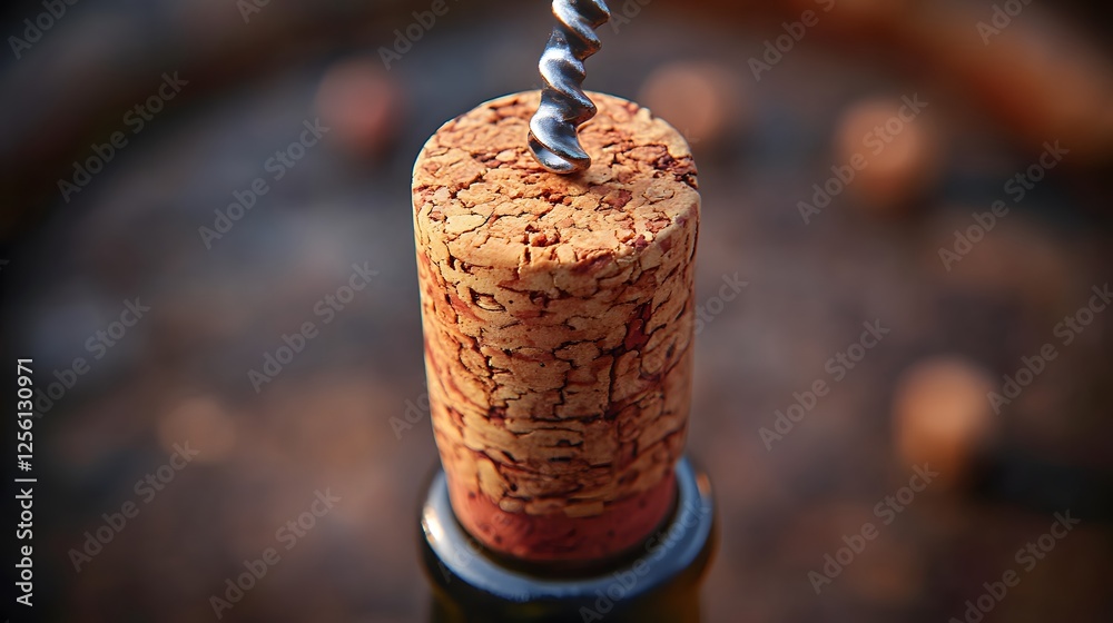 Top-down view of a wine cork with a bird perched on top inside a bottle of wine Top-down view of a wine cork with a bird perched on top inside a bottle of wine