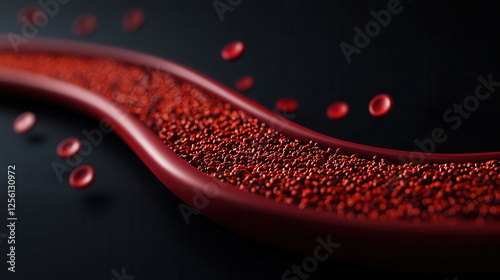 3D medical illustration of red blood cells flowing through blood vessel photo