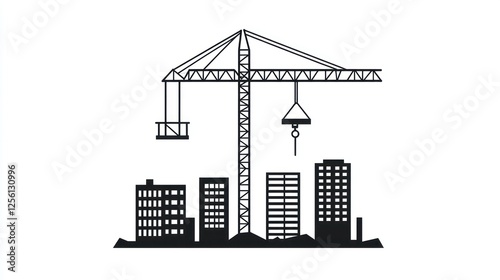 Construction Crane Over City Buildings Silhouette photo