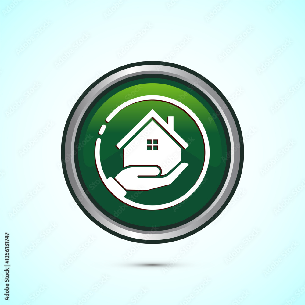 Home care icon design illustration, House care logo icon, Green color round button design Home care icon design illustration, House care logo icon, Green color round button design