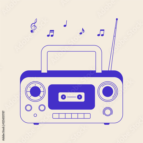 Retro boombox player. Vintage cassette stereo music equipment, old analog radio audio system, 80s and 90s hip hop street style flat design. Vector isolated