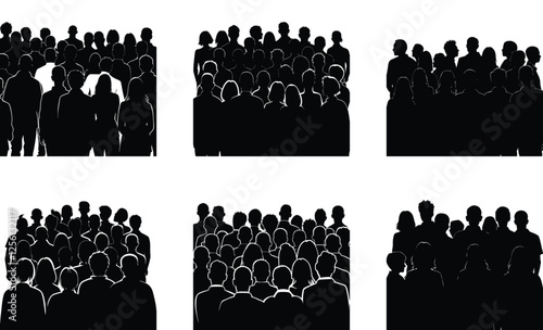crowd people from back silhouette set, group people crowd icons