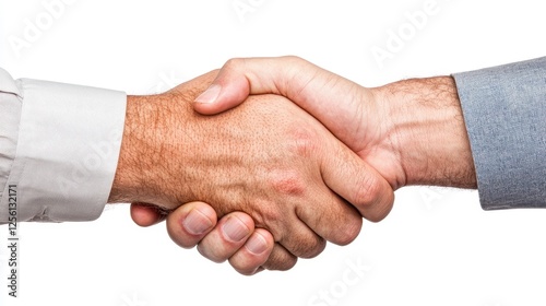 Business Handshake On White Background For Agreement Confirmation Between Two photo