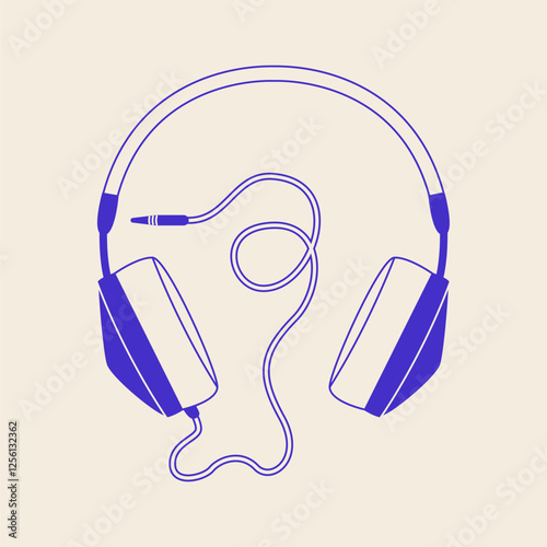 Headphone icon. Simple retro headphones, doodle monochrome earphone symbol, old school music accessory, minimalistic drawing flat style. Vector isolated illustration