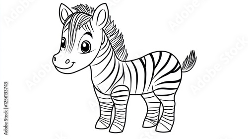 Cute zebra cartoon character, coloring page, children's book illustration, educational resource photo