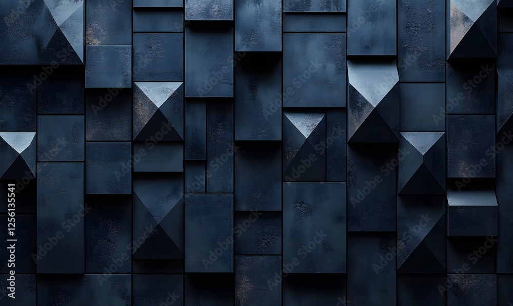 Abstract textured wall of dark blue geometric shapes creating an interesting pattern Abstract textured wall of dark blue geometric shapes creating an interesting pattern