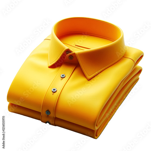 3D illustration of a folded yellow shirt with a pointed collar and button details. The shirt features a clean, modern look in vibrant yellow. isolated on white background