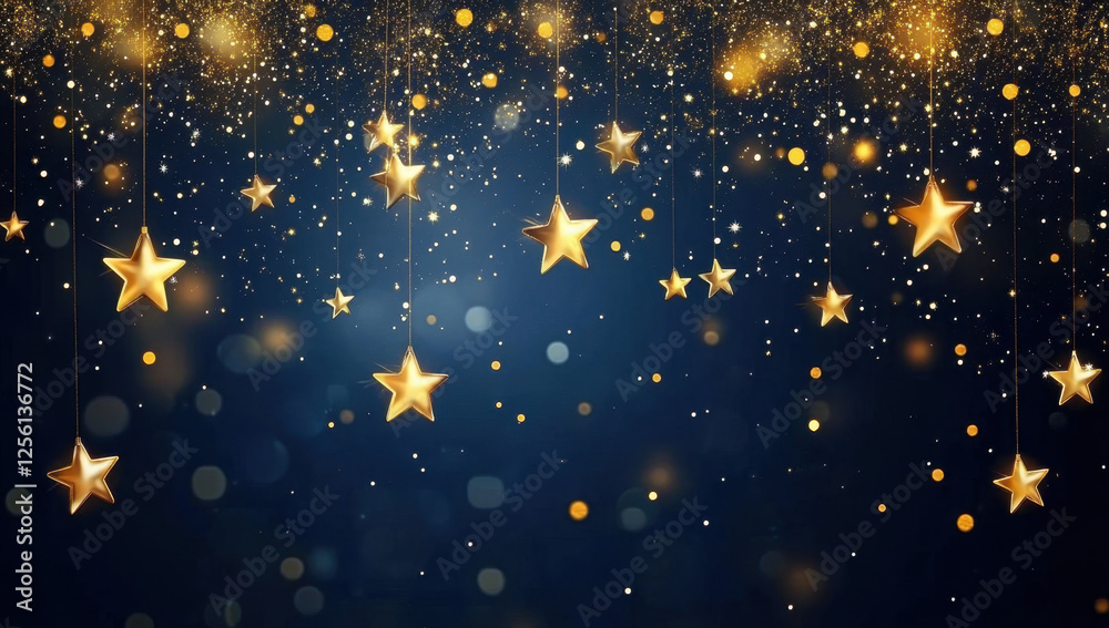 Abstract dark blue and gold particle background with Christmas golden light bokeh, shining particles on navy blue, gold foil texture, festive holiday concept Abstract dark blue and gold particle background with Christmas golden light bokeh, shining particles on navy blue, gold foil texture, festive holiday concept