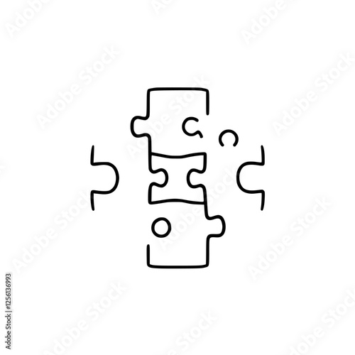 Puzzle pieces with a minimalist design, featuring a mostly assembled, yet incomplete, arrangement against a white background.