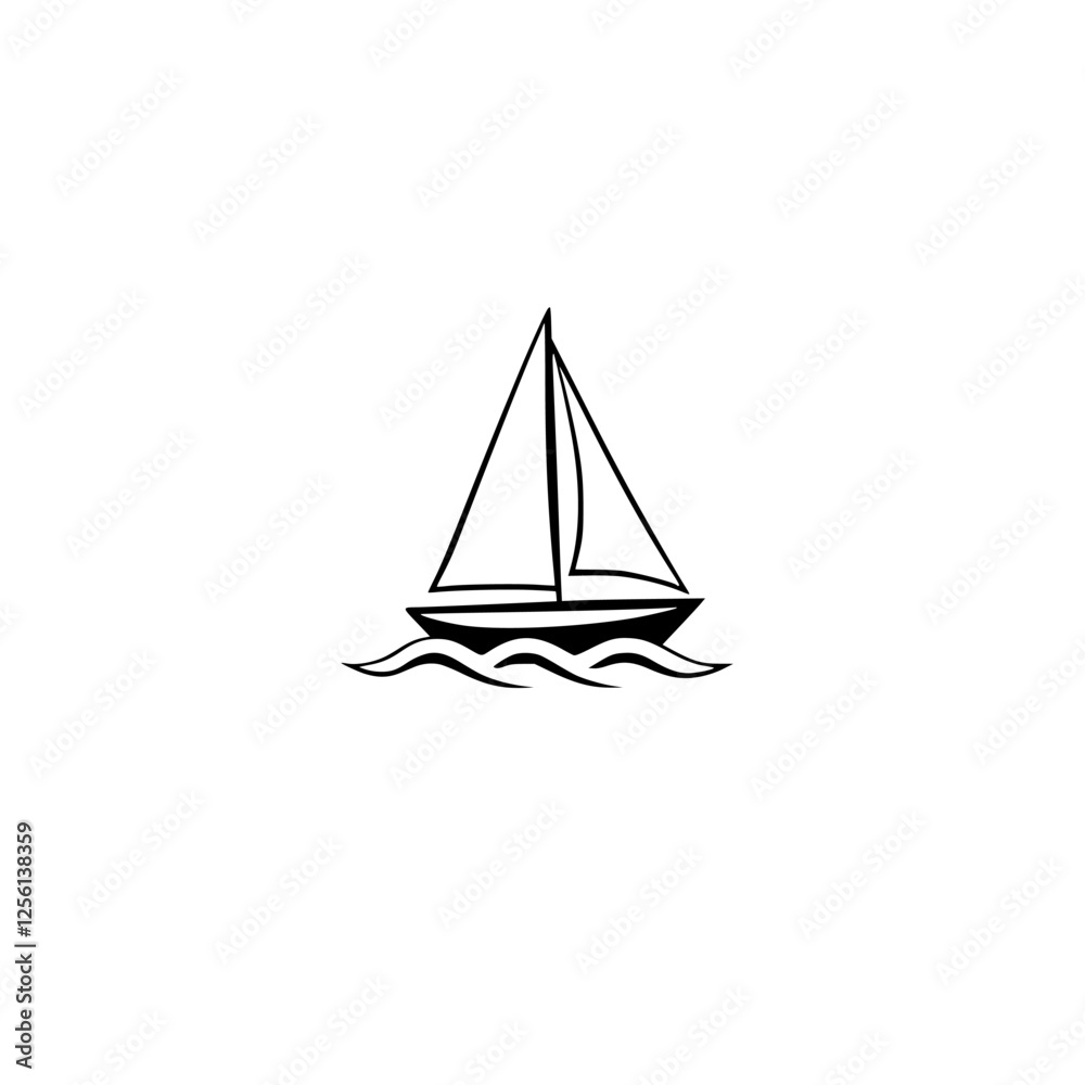 Simple, minimal, graphic representation of sailboat with bold, black lines.