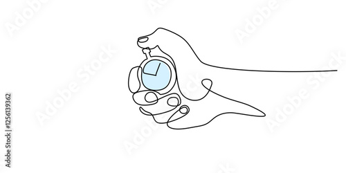 Stopwatch in hand drawn with a single continuous line. Timekeeping and countdown concept for sports and fitness.