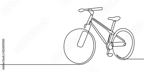 Cycling bike drawn in a single continuous line. Concept of healthy lifestyle, mobility, and adventure.