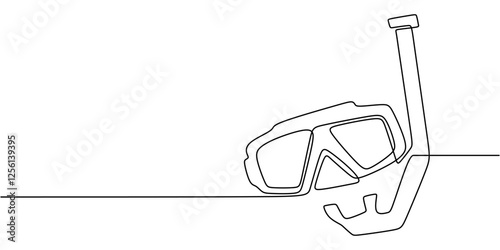 Snorkeling gear drawn in a single continuous line. Concept of ocean adventure, marine sports, and diving equipment.