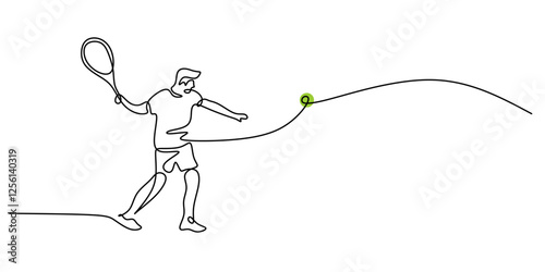 Continuous one line drawing person playing tennis