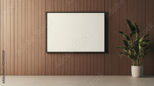 Minimalist Room with Empty Frame and Indoor Plant Decoration