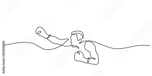 Continuous one line drawing of a boxer delivering a punch. Representation of courage, resilience, and athletic competition.