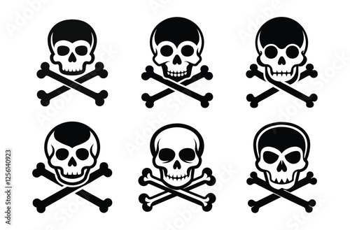 human skull silhouette, crossbones and skull vector design, danger symbol illustration