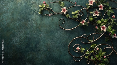 Enchanted Floral Vines on Dark Green Background: A Serene Botanical Photography