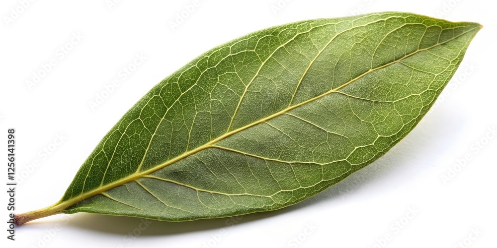 Obraz premium Single Green Leaf on White Background