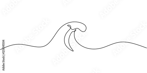 Continuous one line drawing of a giant ocean wave. Symbol of nature force, surfing, and marine life.