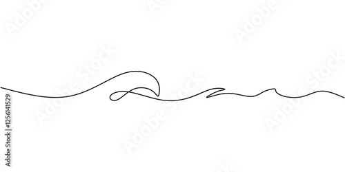 Ocean wave in continuous line drawing. Minimalist depiction of sea movement, power, and coastal beauty.