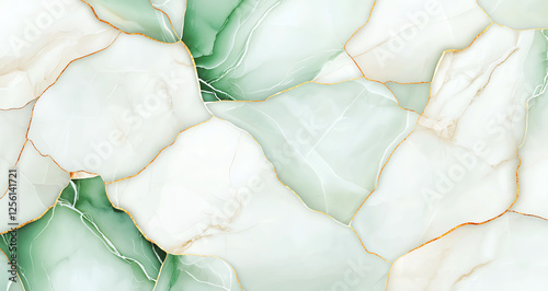 Abstract marble texture with soft green and white tones, featuring delicate golden veins that enhance its elegance and sophistication. Perfect for backgrounds and design projects