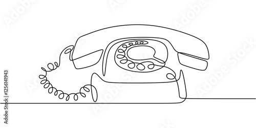 Old-fashioned telephone in continuous line drawing. Representation of traditional communication, vintage technology, and nostalgia.