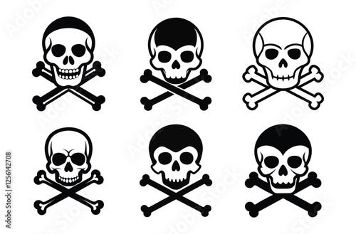 human skull silhouette, crossbones and skull vector design, danger symbol illustration