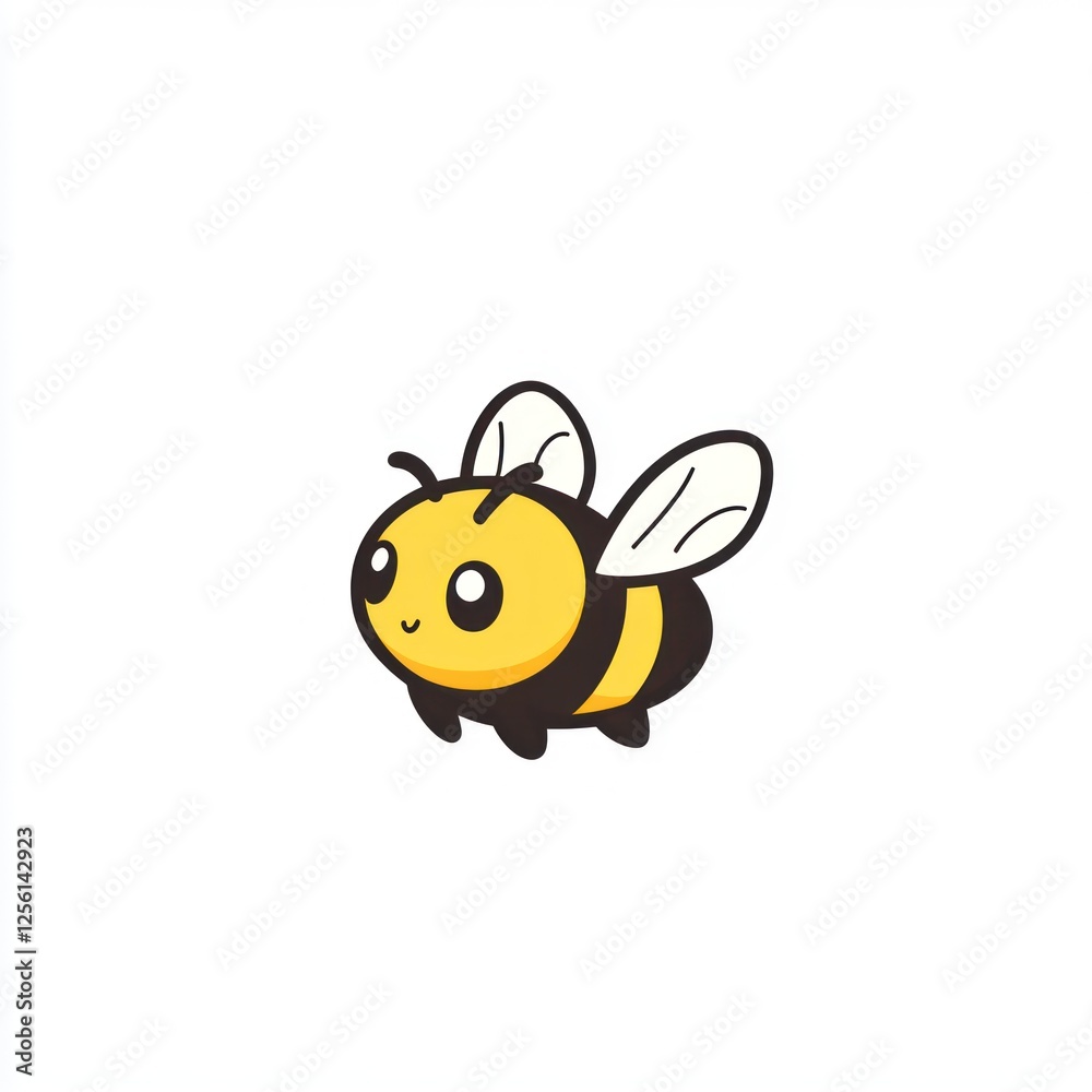 Cute cartoon bee flying against white background, children's book illustration