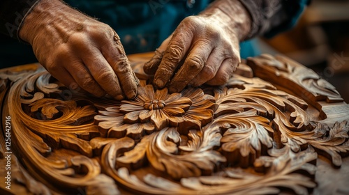 The exquisite craftsmanship of wood carving art photo