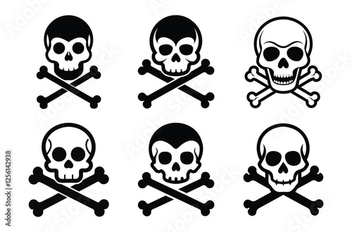 human skull silhouette, crossbones and skull vector design, danger symbol illustration