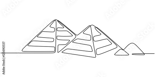 Continuous One line drawing of Pyramid. Depicting ancient Egyptian architecture with basic triangular form.