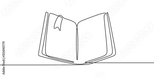 Continuous One line drawing of Historical Book. Depicting an old book in open or closed position with simple details.