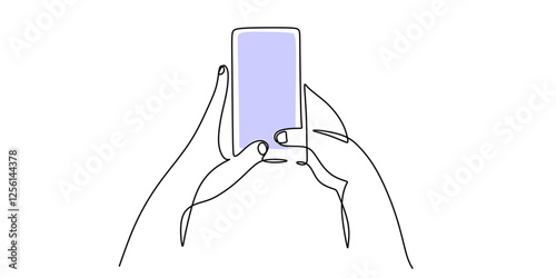 Continuous line drawing of Hand holding a smartphone. Representing technology and communication.