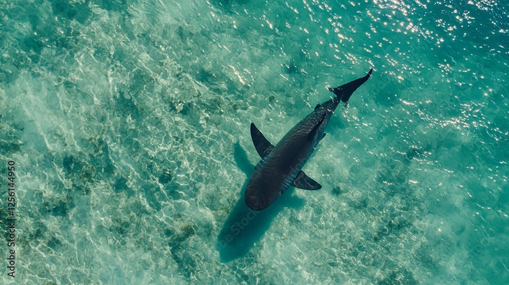 Fototapeta premium Majestic Shark Swimming Gracefully Over Crystal Clear Waters