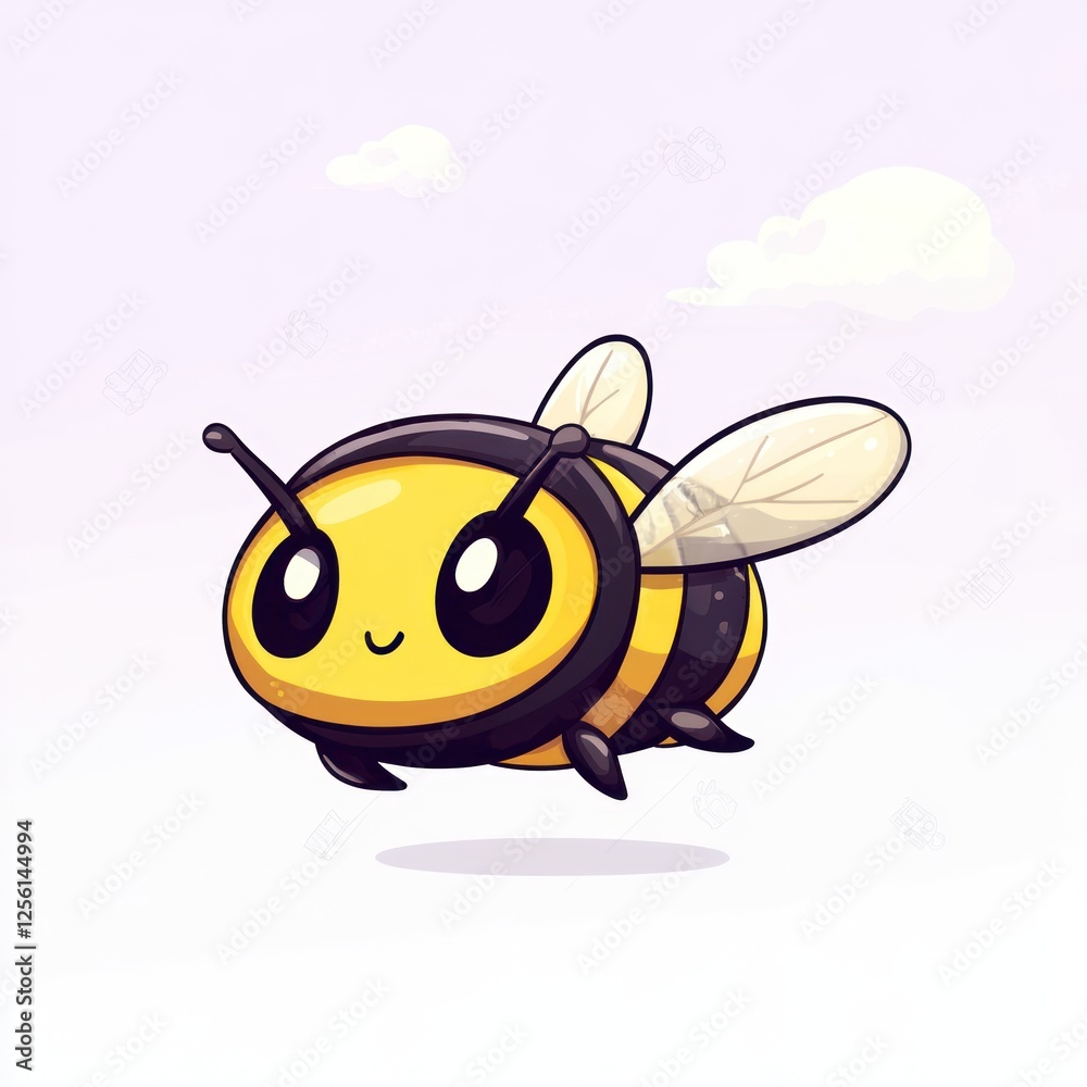 Obraz premium Cute cartoon bee flying in clouds