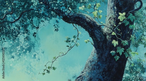 Enchanted Forest: A Tranquil Tree in Teal Hues