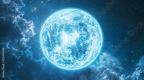 Wallpaper Mural Glowing Blue Star in a Night Sky Surrounded by Starry Clouds Torontodigital.ca