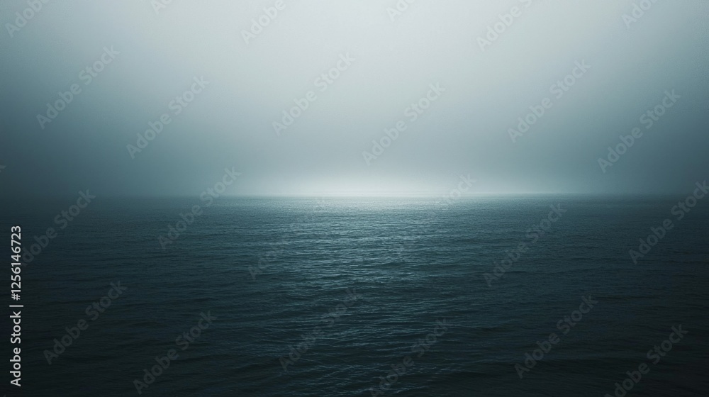 Obraz premium Serene Ocean View Under Foggy Sky with Calm Water Reflections