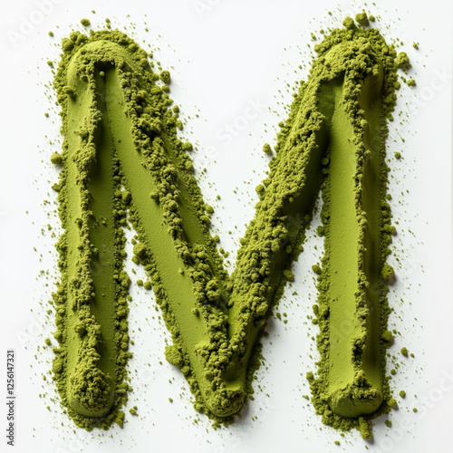 Alphabet Letters Created with Matcha Powder on White Background