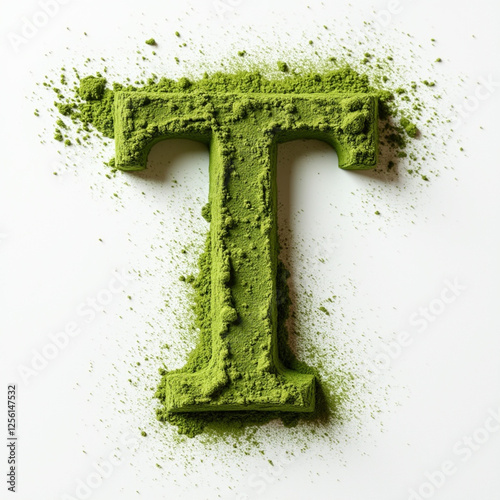 Alphabet Letters Created with Matcha Powder on White Background.