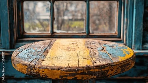 The traces of time on the mottled wooden table