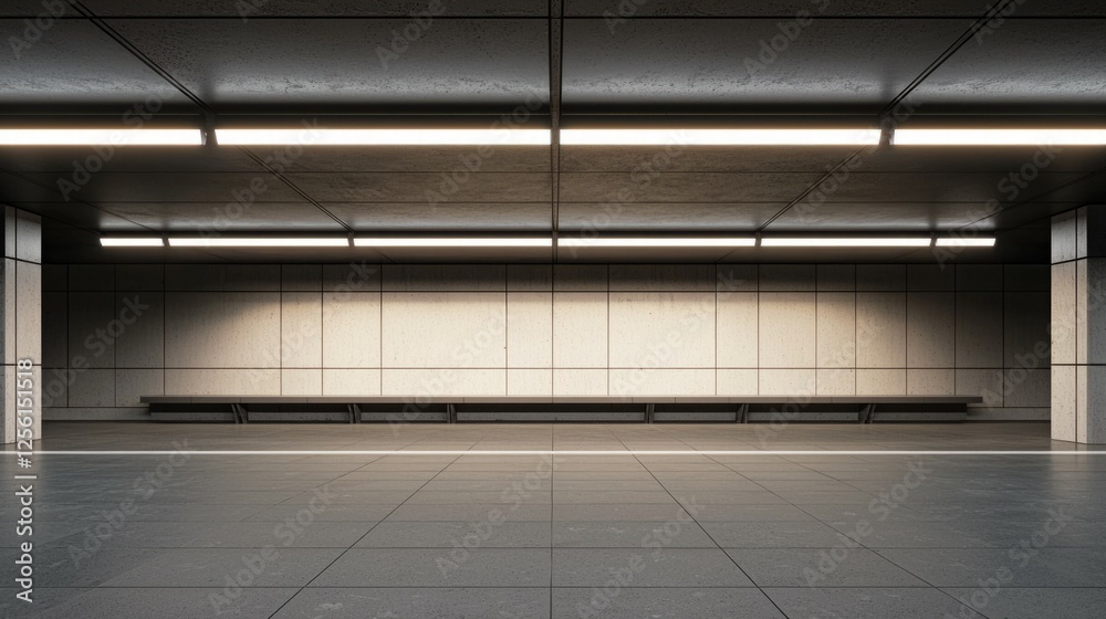 Obraz premium Empty Modern Subway Station with Minimalist Design and Lighting