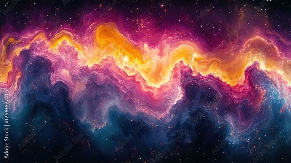 Abstract cosmic nebula with vibrant colors and swirling patterns. Abstract cosmic nebula with vibrant colors and swirling patterns.