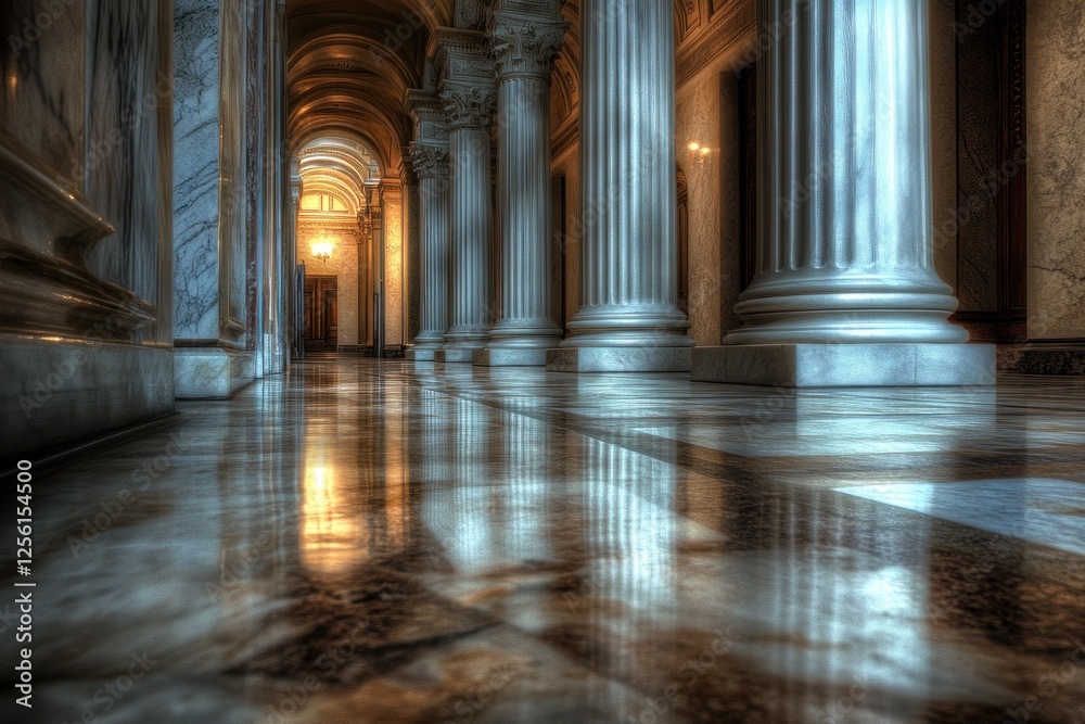 Obraz premium Grand Marble Hallway with Reflecting Floor