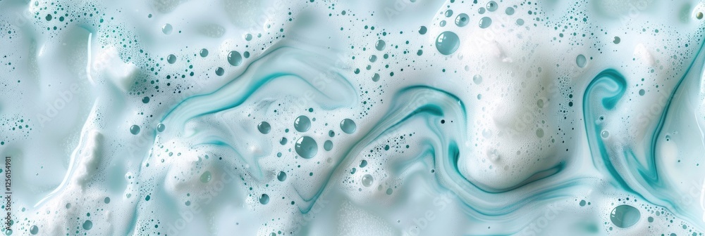close-up, lush white detergent foam, top view, horizontal banner for a cleaning company or laundry, poster, abstract blue background, copy space, free space for text close-up, lush white detergent foam, top view, horizontal banner for a cleaning company or laundry, poster, abstract blue background, copy space, free space for text