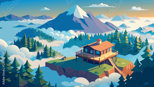 Scenic mountain landscape, rushing blue river, snow-capped peaks, evergreen forest, rocky riverbed, sunlit meadows