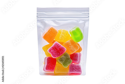 Colorful gummy candies in a clear sealable bag against a white background, perfect for sharing or as a sweet treat photo