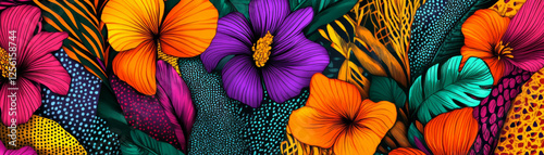 Interlocking floral shapes with vibrant African patterns and textures for decorative banners