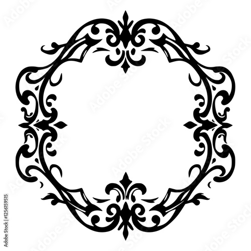 Detailed Baroque-style Frame Illustration: Black ornamental frame on a white background with a sophisticated design.